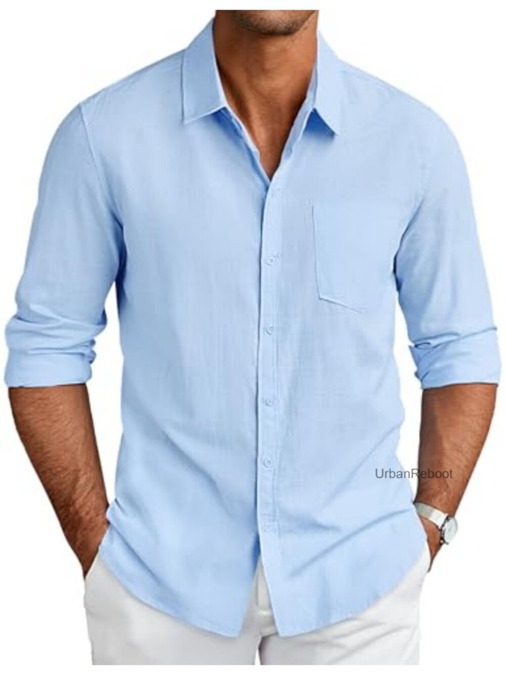 Men's Long Sleeve Button Down Shirt Casual Cotton Linen Untucked Shirt